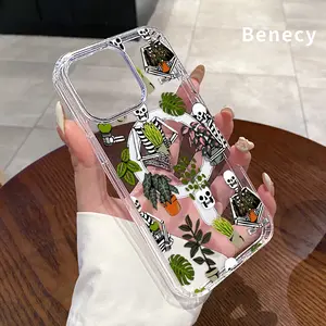 Magnetic Soft Case for iPhone 15 16 14 Pro Max 13 12 11 XR XS Plus E Skeleton Plant Fantasy Pattern Anti-Yellowing Shockproof ultra-thin Silicone Crystal Transparent Acrylic Large Hole Cover Supports Wireless Charging