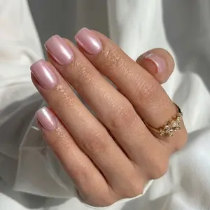 Pink Chrome Square Nails - Press on Nails