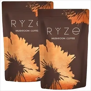RYZE Organic Mushroom Coffee - USDA Certified, USA-Grown Instant Coffee with 6 Adaptogenic Mushrooms (Lions Mane, Turkey Tail) & MCT Oil, 30 Servings for Energy & Focus