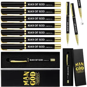 Sayglossy 10 Sets Father's Day Man of God Gifts Bulk for Men Man of God Pens with Religious Boxes Bible Verse Ballpoint Pen Pastor Appreciation Christian Gift for Church Pastors Clergy Dad Godfather