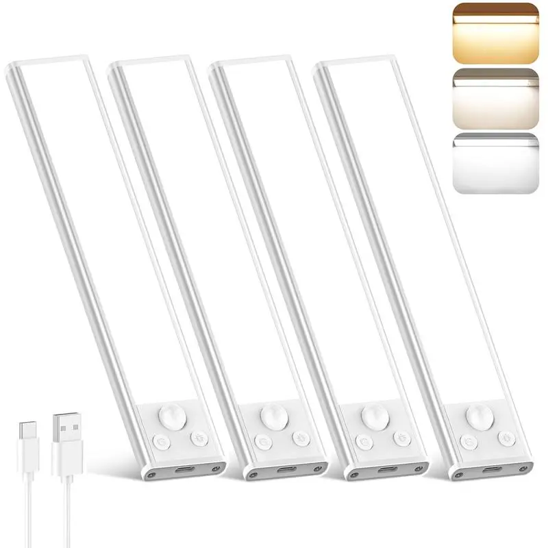 2026 Viral 4 Pack Under Cabinet LED Lights, Motion Sensor Night Light, USB Rechargeable Dimmable Wireless Lamp, Smart Home Lighting for Kitchen Closet Wardrobe Stairs Hallway