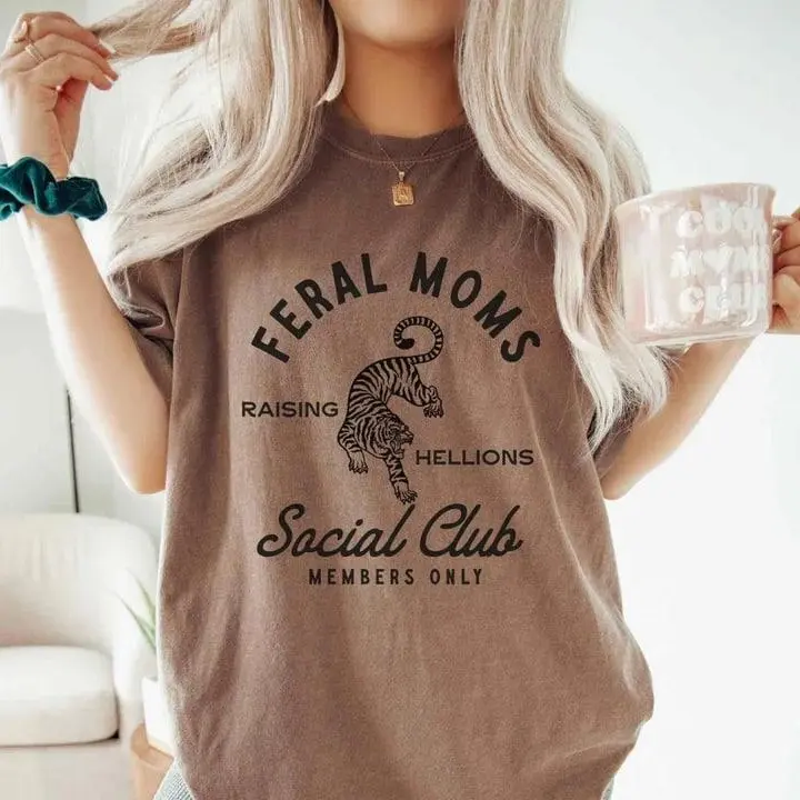 Mama T-shirt, mom shirt, Feral Moms Social Club tee in Comfort Colors style, perfect Mother's Day gift, trendy mom life apparel for bold moms everywhere.
