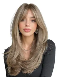 Women's Synthetic Full Machine Wig - Summer Breathable Ombre Wigs, Ombre Blonde with Light Blonde Highlights, Long Curly Hair with Natural Side Bangs, Realistic Look for Daily Wear,summerwins