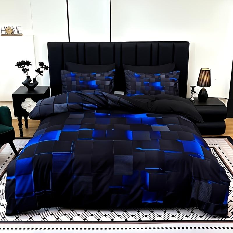 3 cool tech digital printed material quilt cover sets, four-season products, in red and blue, with four sizes (twin bed, double bed, queen size bed, king size bed) (1 bedspread + 1/2 pillowcases, no filling)