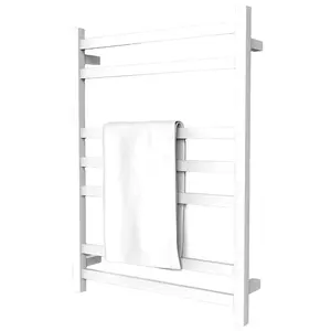 Porlae Wall Mounted Electric Towel Heater with Timing, 7 Horizonal Rail, Towel Warmer, White Steel Metal Stainless Racks Installation
