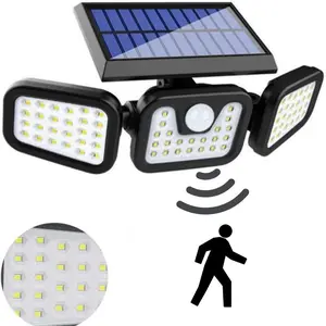 Solar Lights Outdoor with 3 Modes,3000LM Three-Head Motion Sensor Wall Light, 74 LED Lights 270° Wide Angle Lighting,for Garden, Courtyard, Street, Garage, Terrace, Porch Lighting