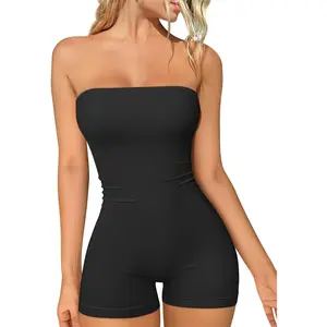 Womens Tube Rompers Summer Strapless Basic Sleeveless Ruched Stretch Classic-Fit Sexy Rompers 2025 Womenswear Birthday Overalls Suits romper romperswomen Black Minimalist jumpsuit romper romperswomen