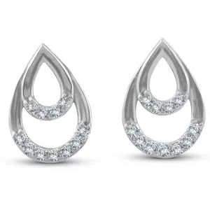 1/10ct Diamond Pear Shape Dangle Petite Earrings 14k White Gold