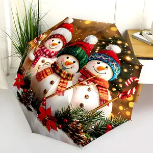 1 PC Automatic Folding Umbrella - Snowmen Christmas Circle Pattern, Portable & Foldable Design with 8 Ribs, Merry Christmas Pattern,Casual Outdoor Accessory Halloween and Christmas Birthday Gifts. F00124