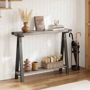 🩶 This 43” Skinny Console Table Transformed My Dead Entryway! V-Shaped Legs & Open Shelf 🤯✨