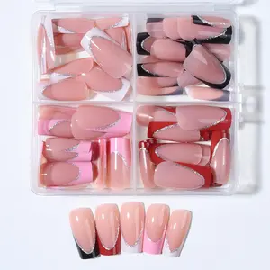 Lines Pattern Fake Nails with Nail File & Tape, 96pcs/box Removable False Nails for Nail Art, Effortless Press on Nails Manicure Set Fake Nails Kit