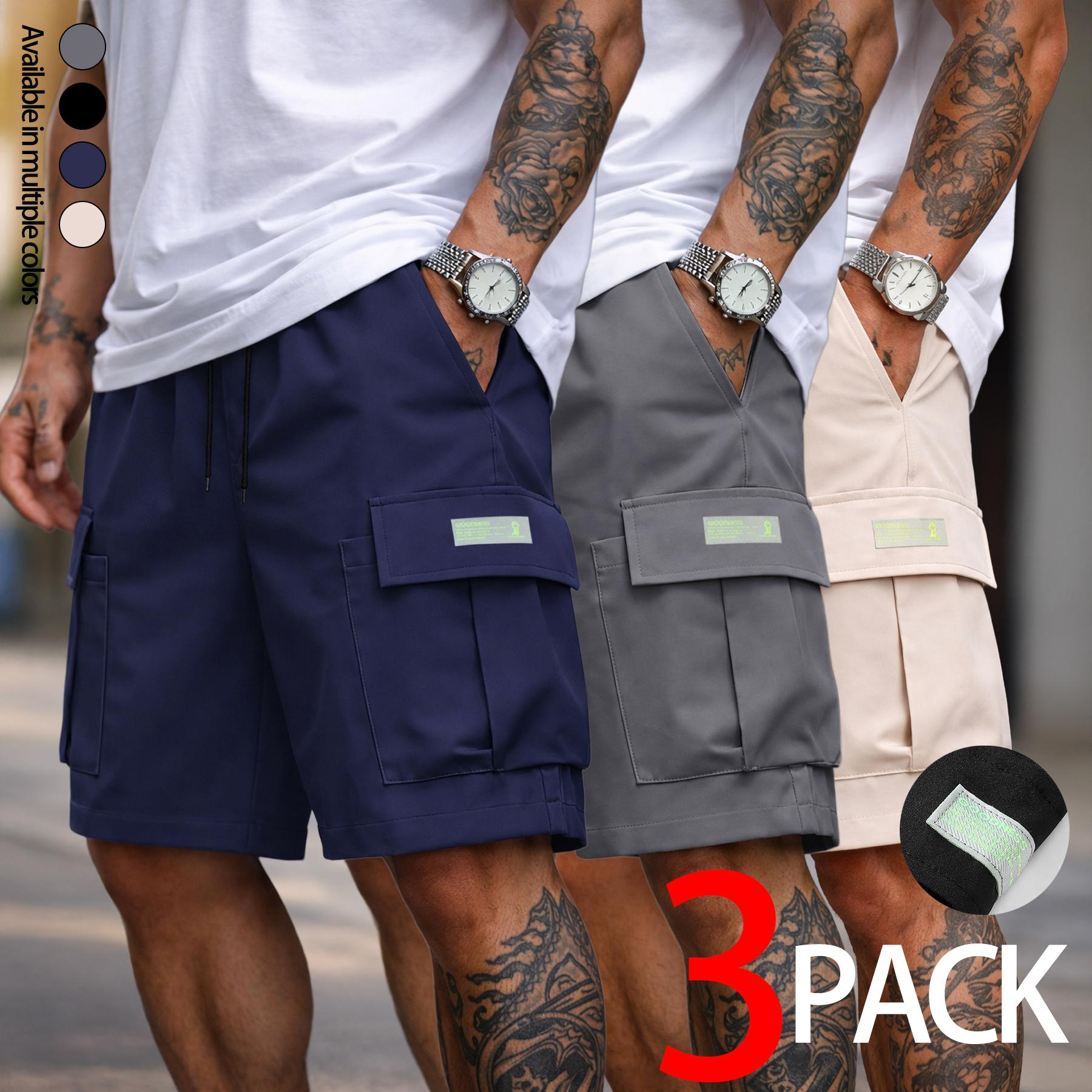 Mens Cargo Shorts Techwear Gorpcore Urban Utility Multi Flap Pockets Loose Fit Wide Leg Drawstring Summer Casual Streetwear High Street Vibe Cityboy Tactical Outdoor Hiking Athletic Workout Daily Wear Half Pants Multi Pack Bundle Fashion Basics Essentials