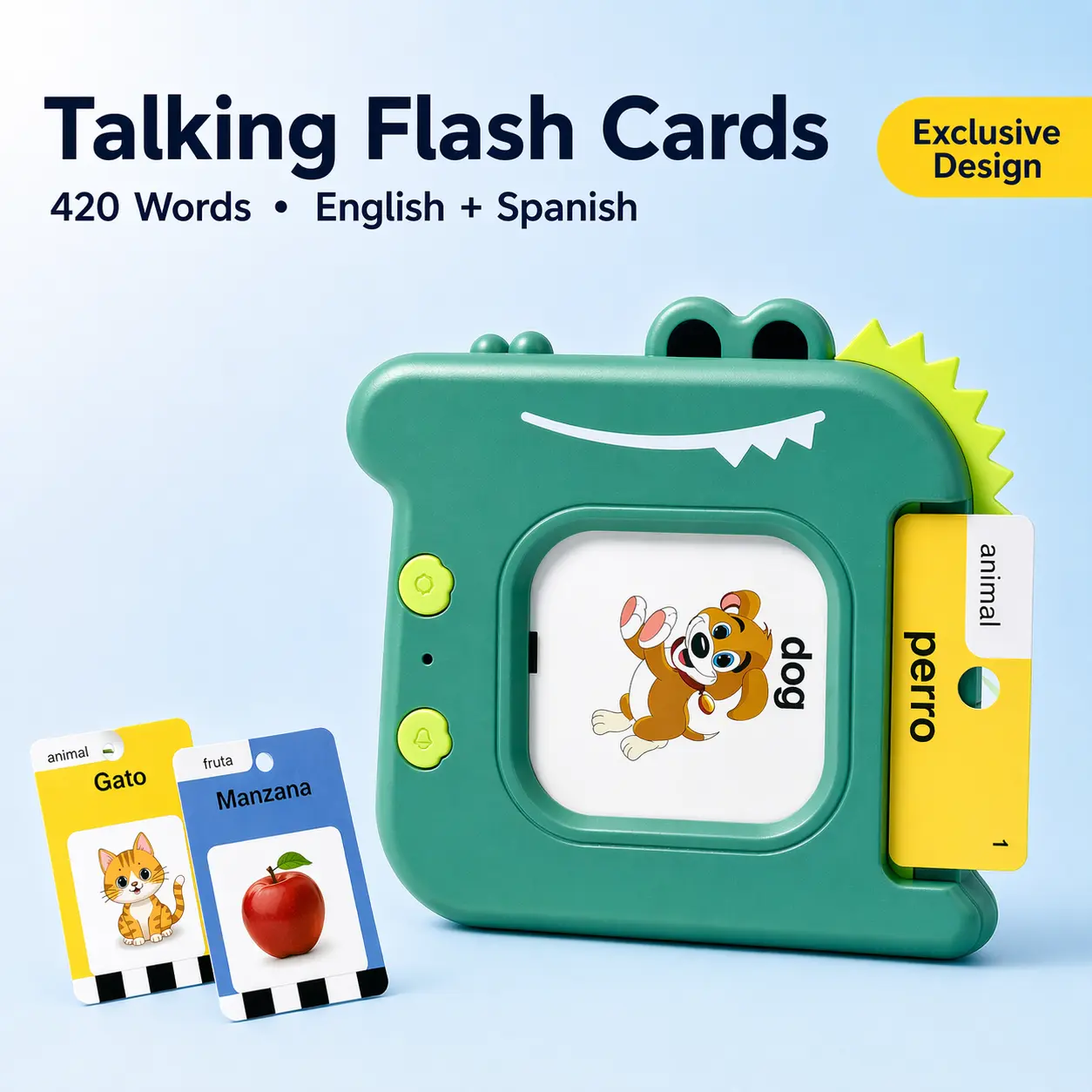 AHJ Bilingual Talking Flash Cards, 420 Words English Spanish Toddler Learning Toy for Ages 2-6, Screen-Free Educational Gift