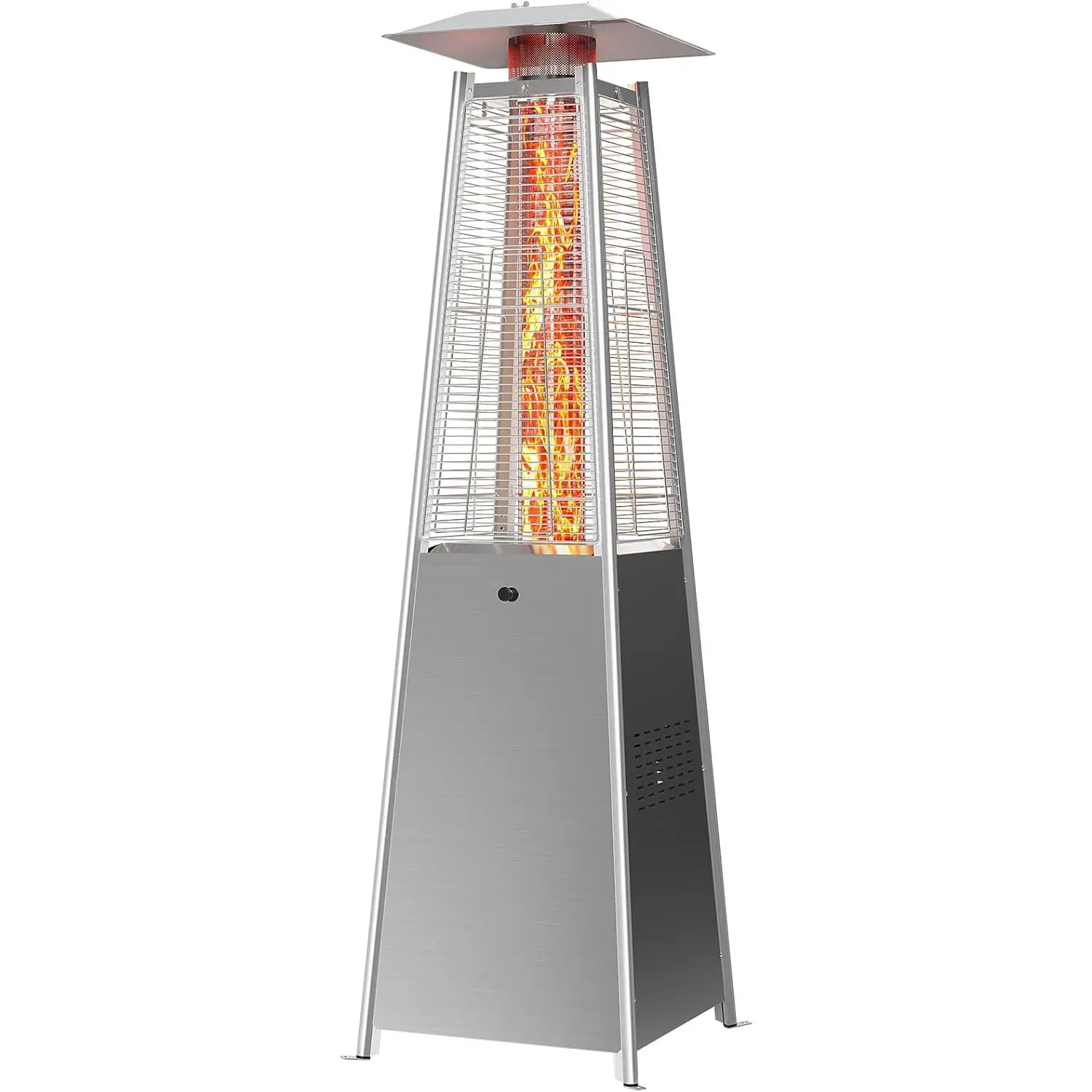 Pyramid Patio Heater, 48000 BTU Outdoor Propane Heater with Pulse Ignition, Safety Shut-Off & Wheels, Available in White LED and Silvery Options – Ideal for Patio, Backyard, Garden, Deck – Outdoor Heating Solution, Patio Accessories