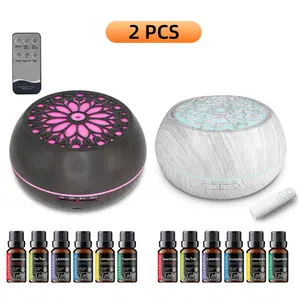 2 PCS Essential Oil Diffuser 550ml Each with Remote Control Ultrasonic Cool Mist Humidifier 7 Changing LED Colors Auto-Off Includes 12 Bottles of Essential Oils for Aromatherapy in Home Office Bedroom pro vir tec large fog colorful  vintage rain sound ide