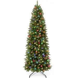 Best Choice Products Pre-Lit Slim Pencil Christmas Tree Collection – 4.5ft to 12ft, Spruce Style, 2-in-1 LED Lights with Base