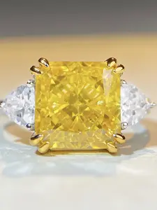 Women's High-Carbon Diamond Ring, Square Cut Ice Flower Design, 5 Carat Diamond Wedding Band, Pure Silver Color Jewelry, Engagement Rings, Statement Rings