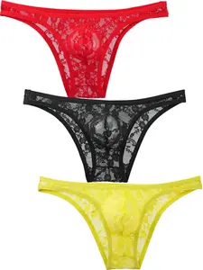 Men's Lace Ultra-Thin Mesh Breathable Semi-Transparent Triangle Soft Stretch Briefs, Slim-Fitting Low Waist Comfort Elastic Fashion Shorts, Underwear, Soft Stylish Brief