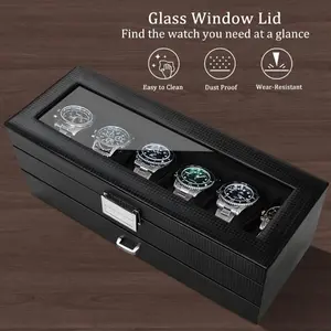 Watch Box for Men - 6 Slot Watch Organizer & Jewelry Drawer, 2-Layer Storage Case for Rings/Bracelets, Luxury Gift for Men Women(Black, 6Slot)
