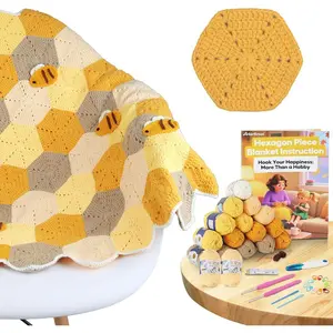 Crochet Blanket Kit for Beginners, Honeycomb Beginner Knitting Kit w/Step-by-Step Video & Instructions for Adults & Kids