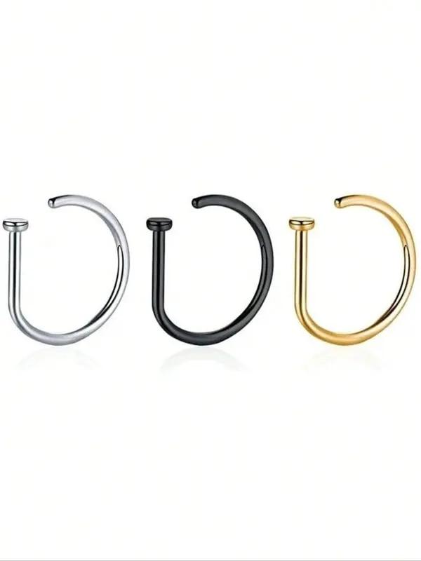 9pcs Women And men Fake Piercing Nose Ring Gold Stainless Steel D-Type Simple American Style Personalized Letters Hip-Hop Street Style Non Perforated Accessories Fake Nose Studs