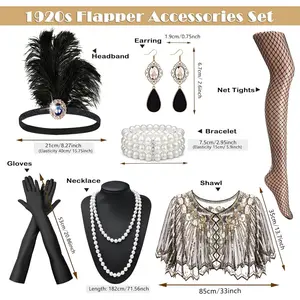 1Set 1920sAccessories Set for Women Roaring 20'S Theme Set Sequined Shawl Headpiece Headband Flapper Costume Accessories Satin Womenswear coquette