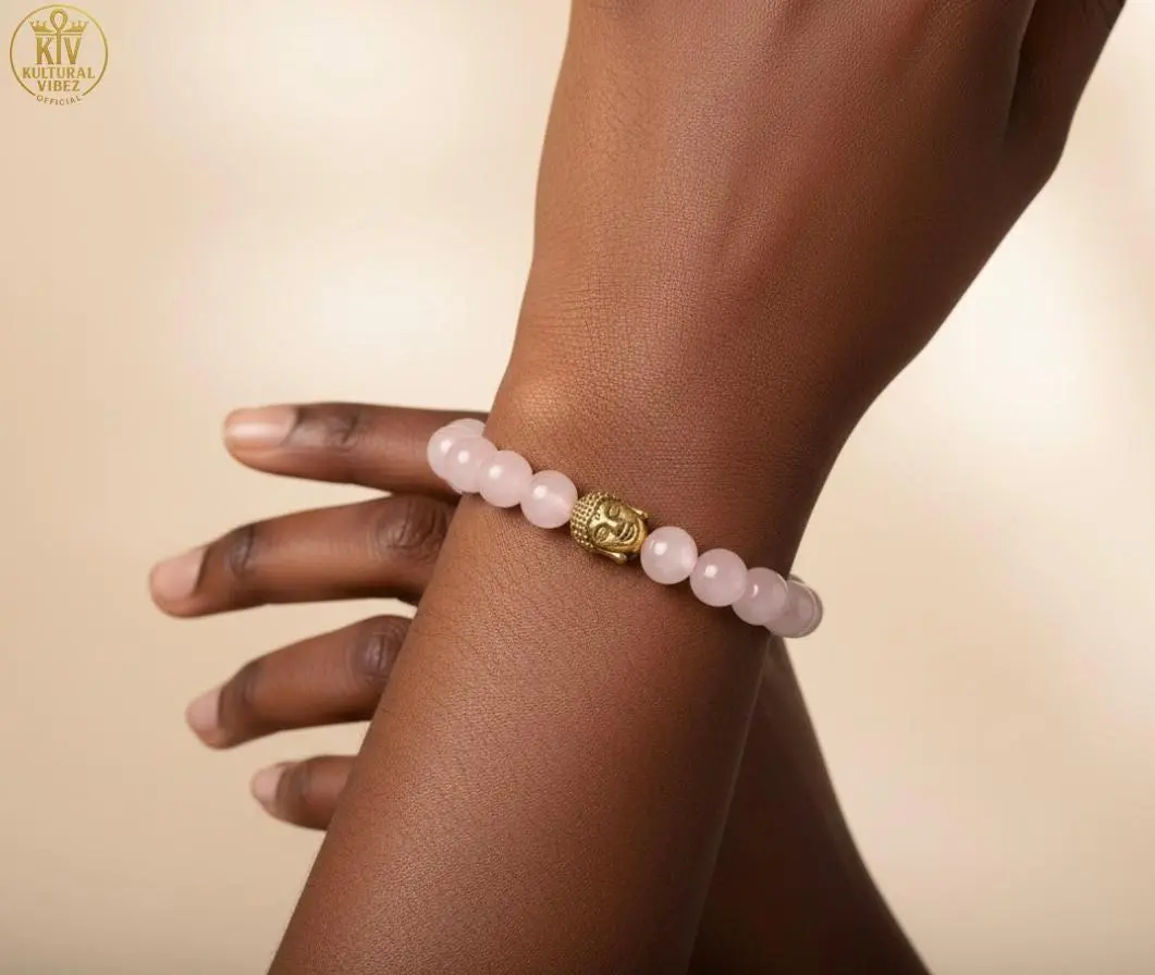 Women's Hand-Made Rose Quartz Buddha Bracelet with Stretchy Elastic, Emotional Healing, Minimalist Energy Beads