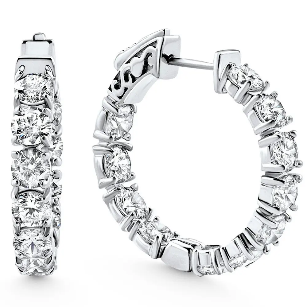 3 3/4Ct Diamond Inside Outside Hoops 14k Gold 1" Lab Grown Women's Earrings