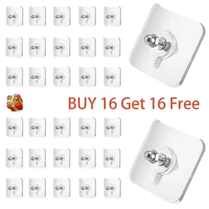 BUY 16 Get 16 Free 32-Piece No-Drill Screw Stickers, Strong Adhesive No-Nail, No Drilling Required Adhesive Wall Hooks Wall Mount Screw Hooks Picture Hangers Only for Smooth Surfaces (Not for Wallpaper/Textured Walls)