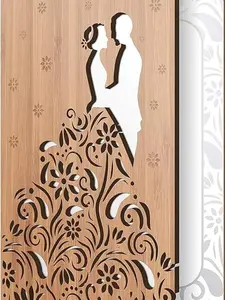 | Wedding Cards | Bamboo Handmade Valentines Day Card | Unique Wedding Card for Bride & Groom, Wedding Anniversary, Love, Congratulations | Memorable Wooden Keepsake | Floral Wedding Couple
