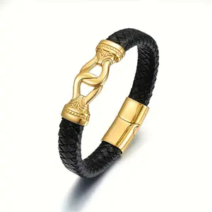 Men's 18K Gold Plated Copper Faux Leather Bracelet with Intertwined Cylindrical Design European American Streetwear Hip Hop Jewelry YT116579 bracelets for women bracelet stack bracelet men charm bracelets bracelets for women bracelet stack
