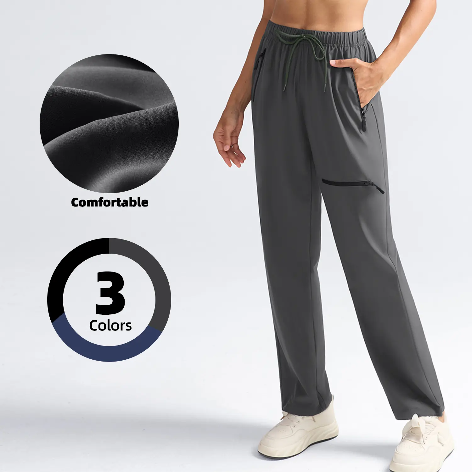 1PCS Women's quick-dry woven jogger with multiple zip pockets, quick-drying, lightweight and easy to carry, windproof, perfect for travel, workouts, and various sports activities.