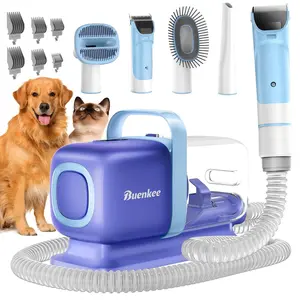 BUENKEE 5-in-1 Pet Grooming Kit with Low-Noise Vacuum, Clipper, Shedding Brush, Grooming Accessories, and Cleaning Tool for Dogs & Cats, Blue