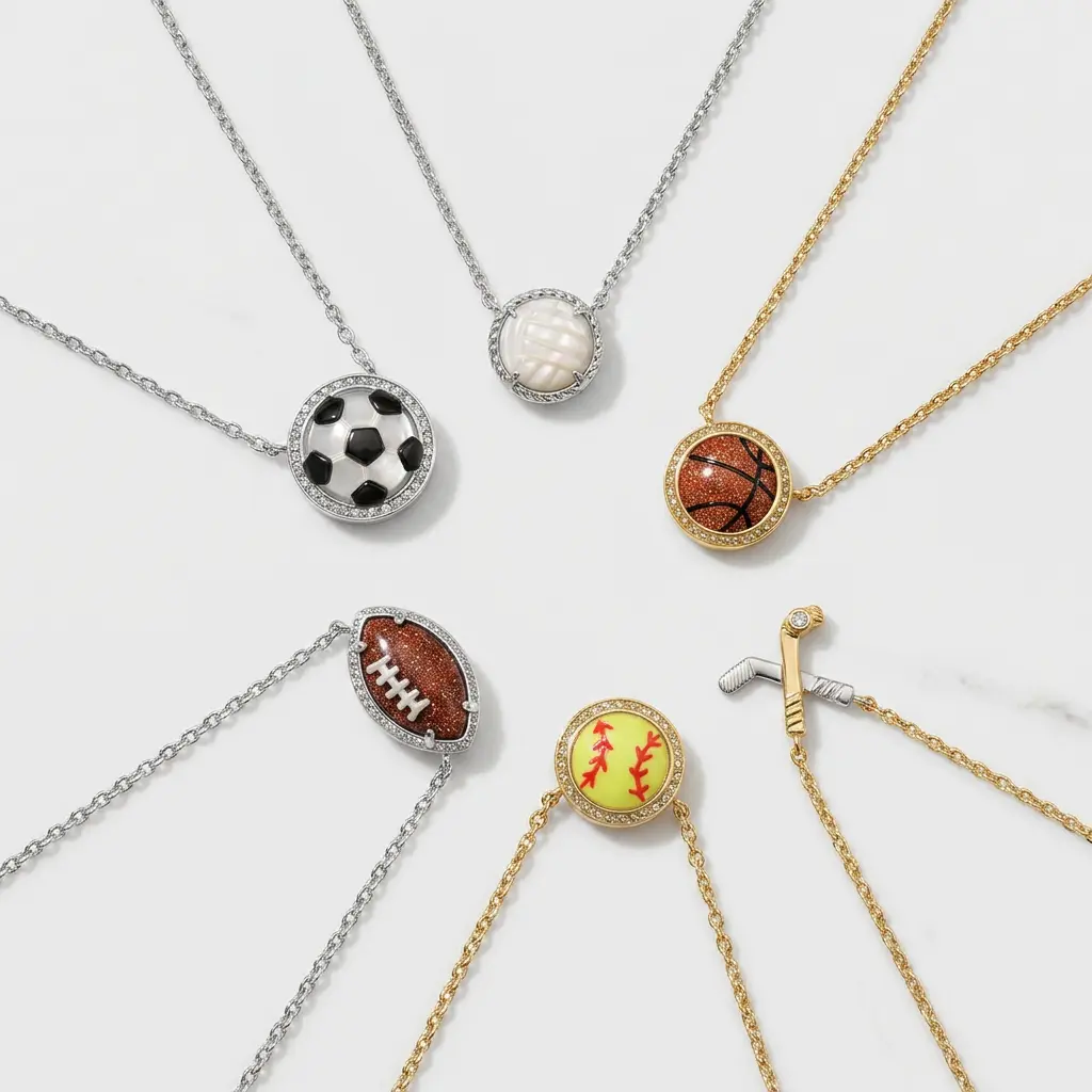 Kendra Scott sport-themed short pendant necklace comes with interchangeable football, basketball, soccer, volleyball, baseball and tennis charms, ideal for female sport lovers, adds lively flair to game-day and daily looks.