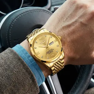 Reloj de negocios de lujo dorado con calendario resistente al agua luminoso con esfera grande estilo Boss | Luxury Business Gold Watch With Calendar Waterproof Luminous Large Dial Boss Style