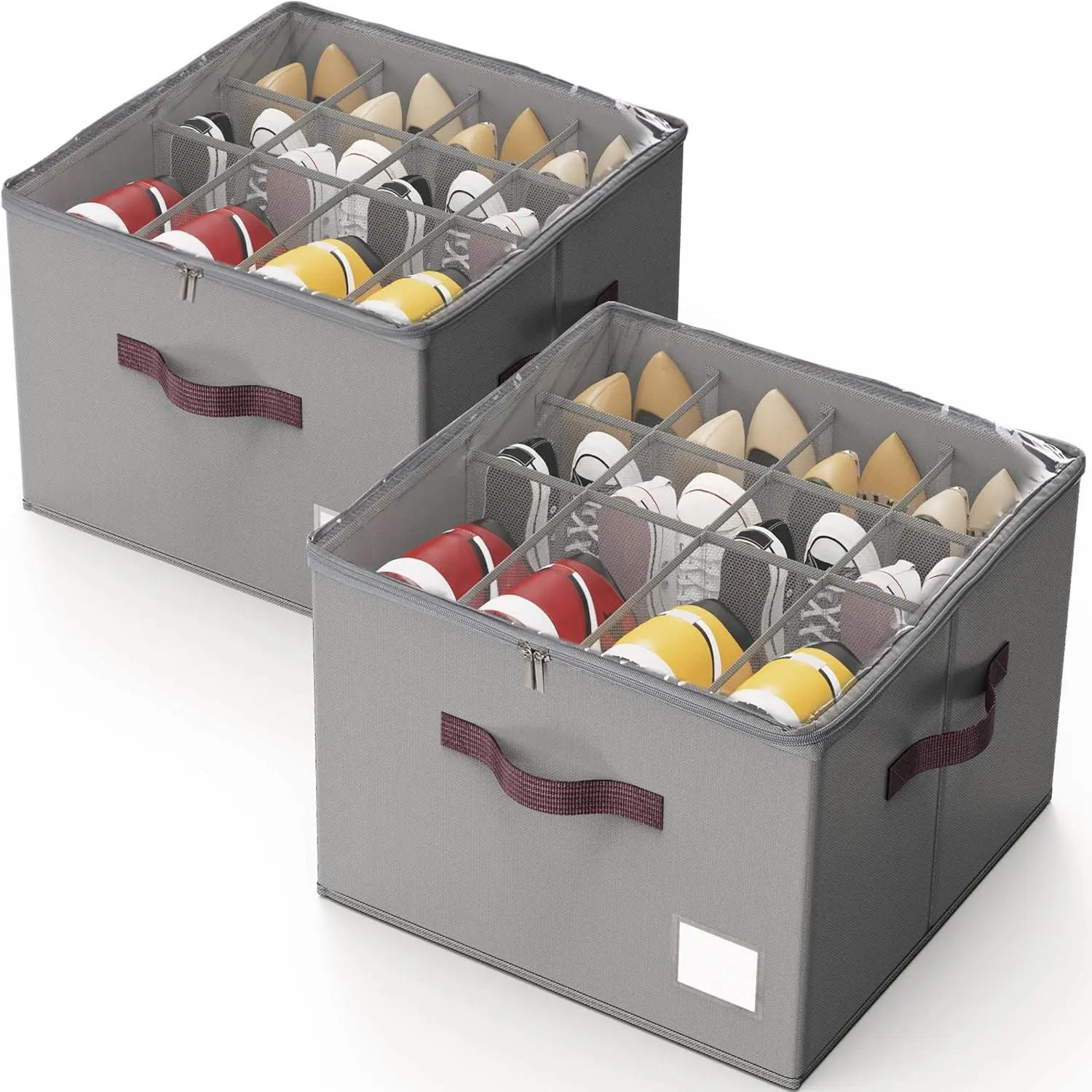 Wardrobe Shoe Cabinet Storage Box, 2 Shoe Cabinet Storage Boxes, Transparent Lid and Sturdy Handle, Wardrobe Shoe Cabinet Storage Box for Storing Sneakers, Sandals, Slippers, Suitable for 12-16 Pairs of Shoes, Gray