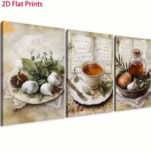 Wooden Frame Canvas Art Set, Celebrate Cooking Traditions & Tea Time, Perfect Kitchen Decor, Ideal Gift for Halloween & Christmas
