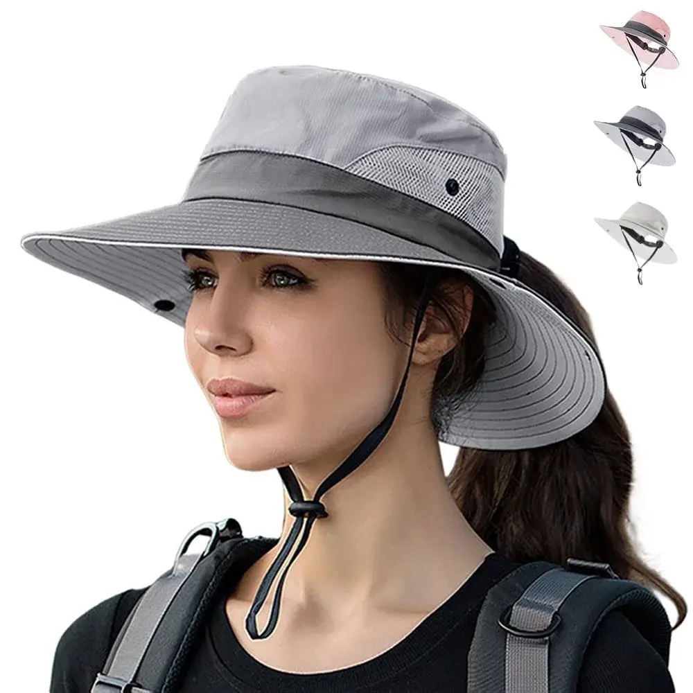 HOMEYA Women's Adjustable Sunscreen Sun Hat with Ponytail Hole, UV Protection, Foldable Wide Brim Outdoor Safari Beach Hat, Adjustable Outdoor Hat, Sunscreen Hat