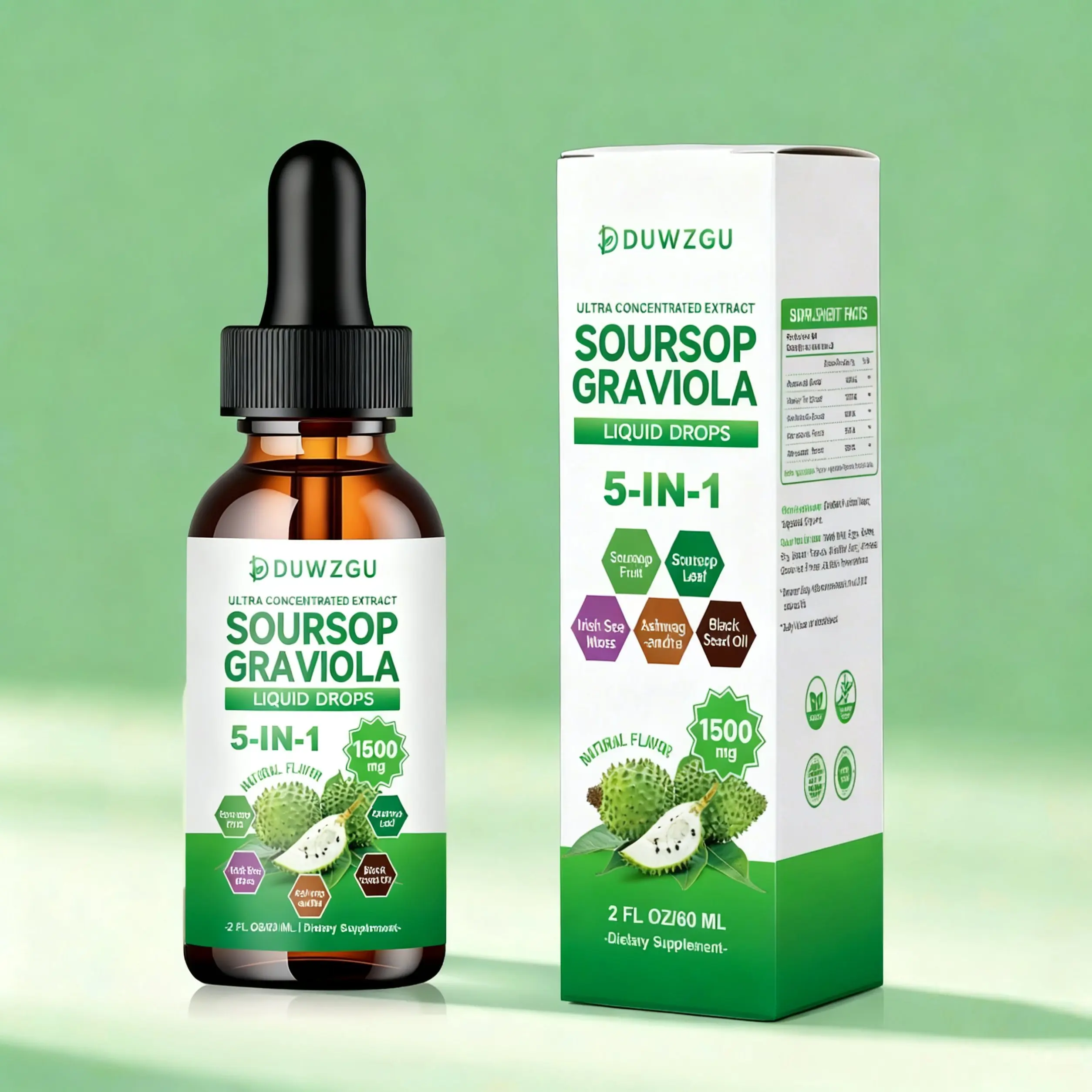 DUWZGU Organic Soursop Liquid Drops Edible Seed Botanical Fitness Supplement - Herbal Extract, Multivitamin, Dietary Fiber - Daily Health Bundle for Energy, Immunity Support, Healthcare, 60ml (2 Fl Oz)