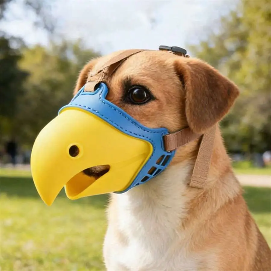 Parrot-Shaped Nylon Dog Muzzle with Safety Buckle - Soft, Breathable Hollow Design Mouth Cover, Adjustable Strap, Anti-Bark Training Aid for Small-Medium Dogs (Daily Walks, Grooming Sessions)