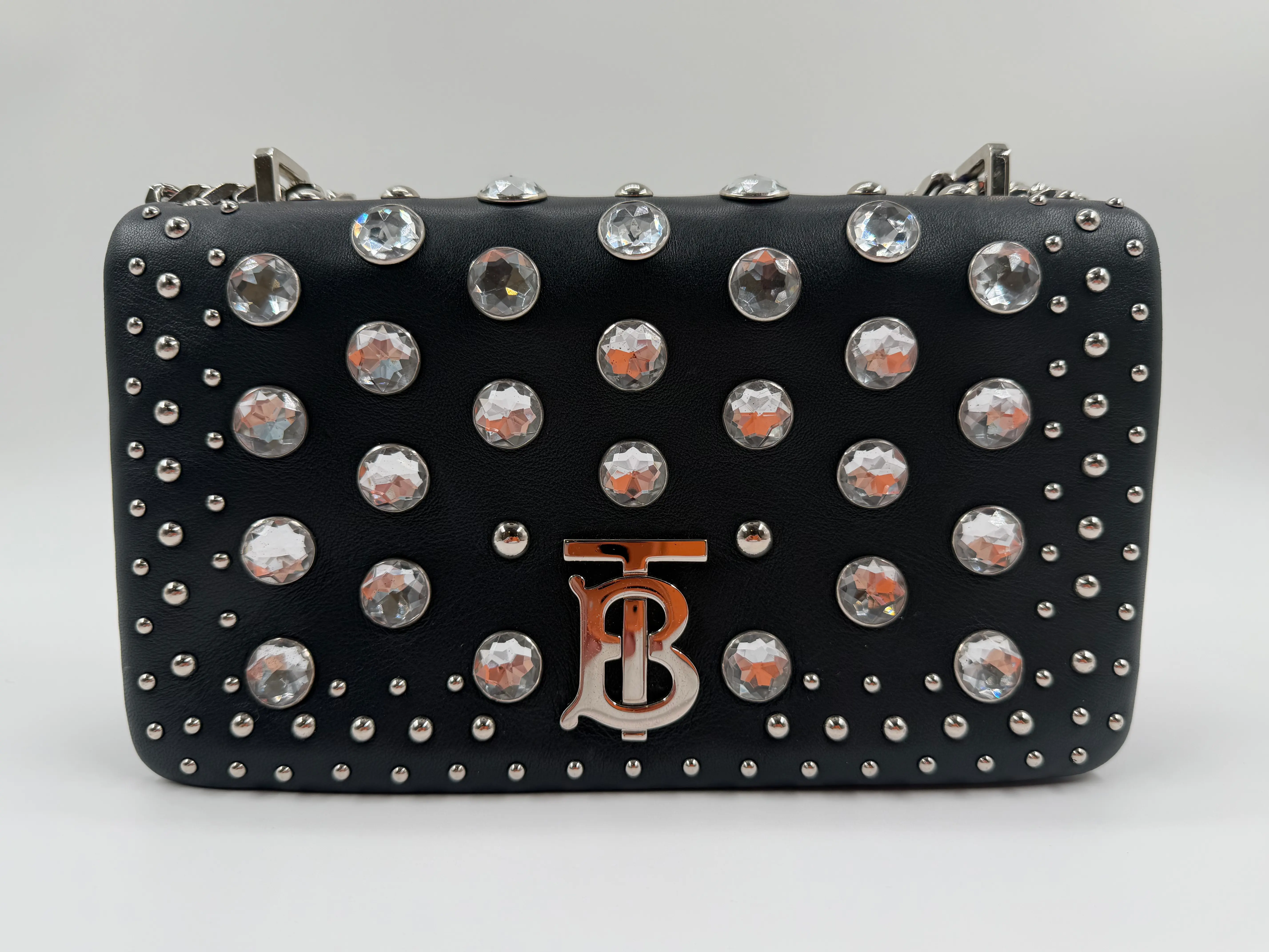 Pre-owned BURBERRY calfskin Shoulder Bags Crystal Embellished Mini Black Shoulder Bag B1604661701