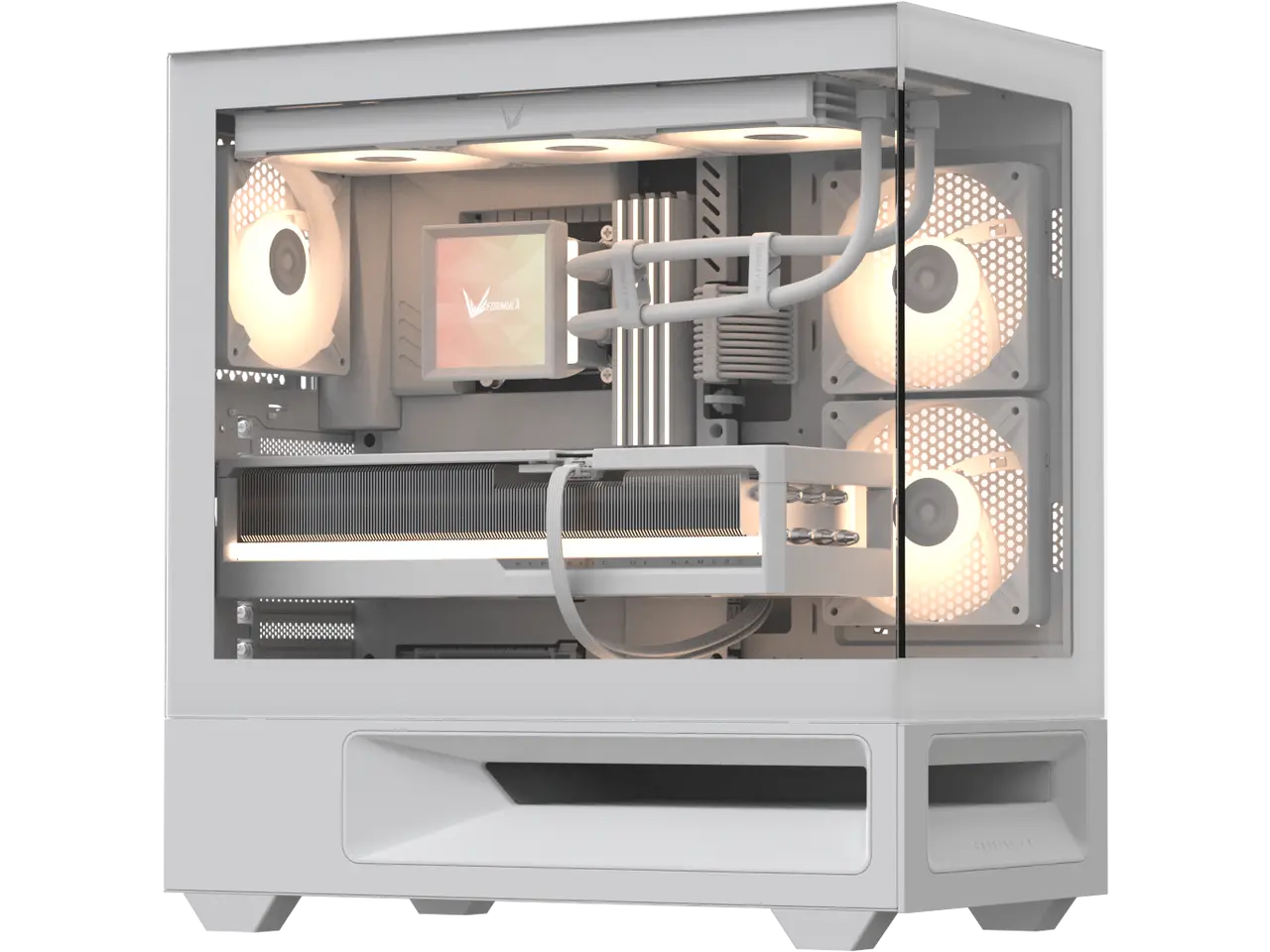 Formula V Line Crystal Z3 Plus White Mid-Tower ATX PC Case, PA2 Fans Included, 360mm Radiator Support, 425mm GPU Clearance, 90° Rotatable PCIe Bracket, USB-C