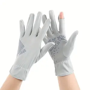 Women Summer UV Protection Sun Gloves, 2 Finger Free Touchscreen Ice Silk Cooling Gloves, UPF50+ Anti-Slip Breathable Full Hand UV Blocking Gloves for Driving, Cycling, Fishing, Golf, Hiking, Outdoor Activities