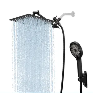 Shower head, multifunctional matte black shower set, 10-inch large top spray, independent handheld showerhead dual-mode switching, extendable adjustable bracket with three-way water outlet regulating valve.