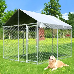 HITTITE Large Dog Playpen 120.0"L x 120.0"W x 78.0"H Heavy Duty Chain Link Metal Dog Kennel with Lockable Door for Medium & Large Dogs Outdoor Enclosed Space