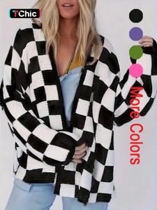 women's plaid print open front cardigan, casual drop shoulder long sleeve cardigan for spring & fall, chic knitwear sweaters for women, fashion women's knit clothing for daily wear, sweaters for women