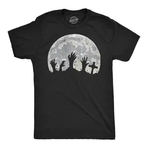 Mens Funny T Shirts Zombie Hands Moon Sarcastic Halloween Graphic Novelty Tee For Men Mens Funny T Shirts Cool Vintage Fashion T-Shirt Gift Classic Menswear Halloween Apparel for Men Funny Zombie Short Sleeve Black -