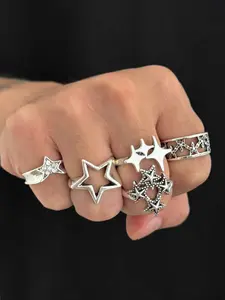 Men's Punk Style, Vintage Hollow Out Star Design, 5 Piece Jewelry Gift Box, All Season Fashion Accessory, Stackable Rings, Statement Multi Ring, Stacking Ring Set