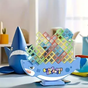 Shark Animal Figurine Stack Attack Game Set 24/48 Pieces FunBoard Game for Kids Adults Family Night Party Toy Christmas Halloween Gift Idea tiktokshop Black Friday