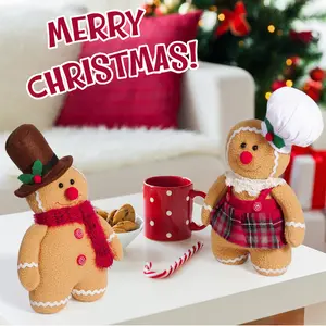 Christmas Gingerbread Boy & Girl Decorations, Set of 2 Festive Table Ornaments, Unique Holiday Home Party Accessories